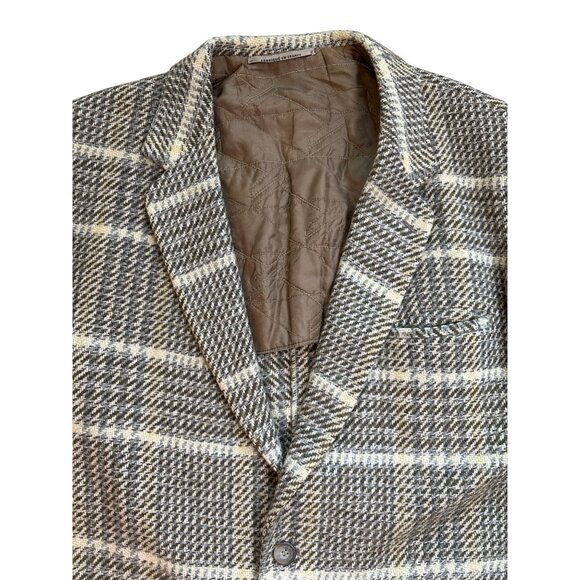 Daniel Hechter Mens Sport Coat Blazer Vintage Plaid Neutral Wool Heavy Alpaka O/ - Picture 4 of 11